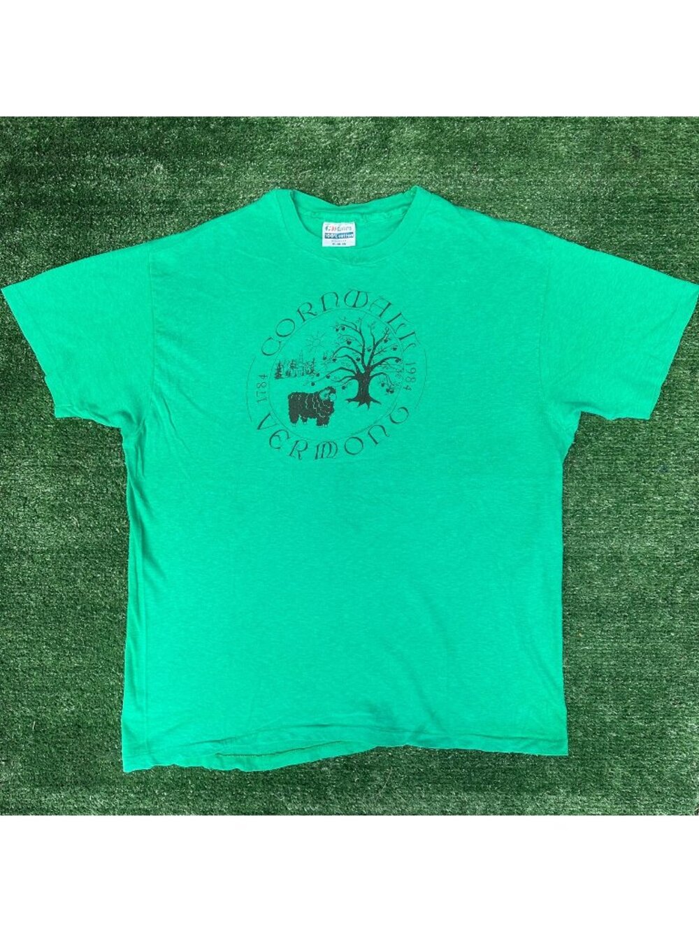 Vintage 80s Cornwall Vermont Sheep T-Shirt Green XL Single Stitch Rustic Cottage